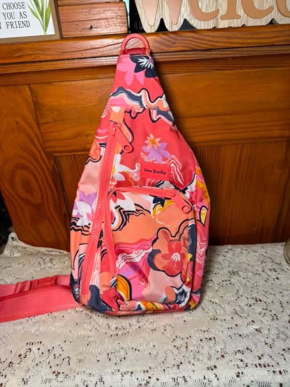 Vera Bradley Coral Pink Floral Crossbody Sling Bag